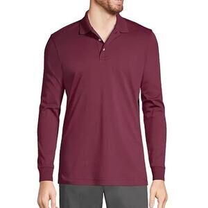 Lands' End Men's School Uniform Long Sleeve Polo Shirt Burgundy Size XL